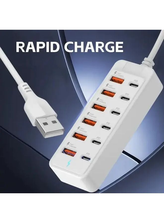 White 12 Port USB 3 0 Type C Fast Charging Power Strip 66W PD Charging Station for Home Office - Image 1